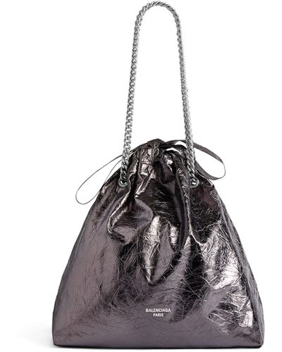 Balenciaga Medium Leather Crush Tote Bag - Black