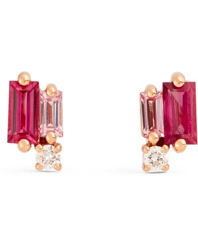 Suzanne Kalan Rose Gold, Diamond And Pink Sapphire Classic Fireworks Earrings - Red