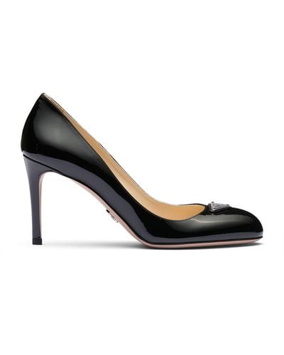Prada Patent Leather Triangle Court Shoes 85 - Black