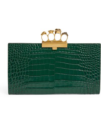 Alexander McQueen Women's Skull Four-Ring Crystal Box Clutch Emerald Green