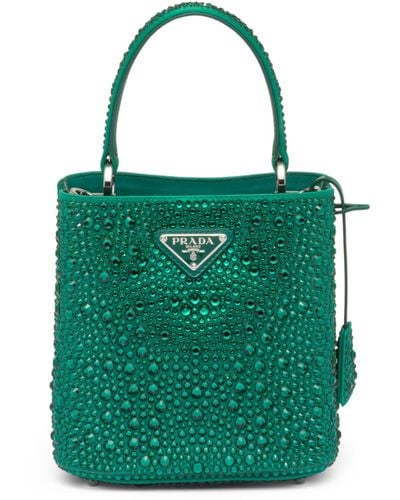 Prada Embellished Satin Panier Shoulder Bag - Green