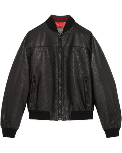 Gucci Gg Embossed Leather Jacket - Black
