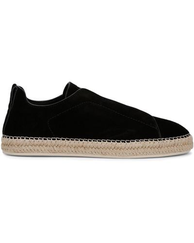 Zegna Suede Triple Stitch Espadrilles - Black