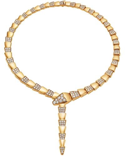 BVLGARI Yellow Gold And Diamond Serpenti Scaglie Necklace - Metallic