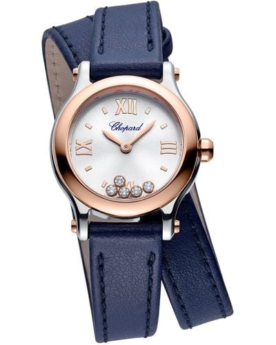 Chopard Rose Gold And Diamond Happy Sport Watch 25mm - Blue