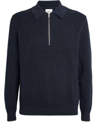 NN07 Cotton Ribbed Quarter-zip Sweater - Blue