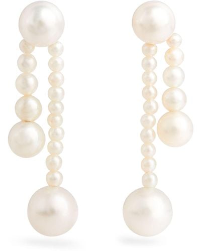 Sophie Bille Brahe Yellow Gold And Pearl Ruban De Perle Earrings - White
