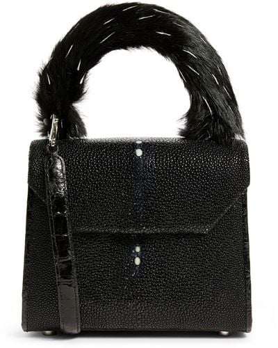 Nancy Gonzalez Mini Crocodile And Stingray Lily Top-handle Bag - Black