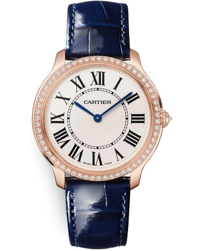 Cartier Rose Gold And Diamond Ronde Louis Watch 36mm - Blue