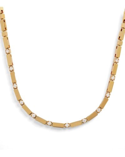 Azlee Yellow Gold And Diamond Bar Tennis Necklace - Metallic