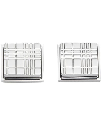 Burberry Palladium-plated Check Square Cufflinks - Metallic
