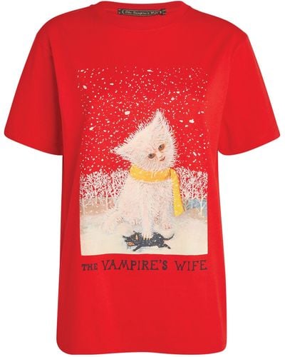 The Vampire's Wife Cat Print Graphic T-shirt - Red