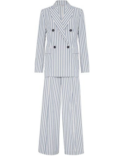 Brunello Cucinelli Cotton-linen Striped 2-piece Suit - White