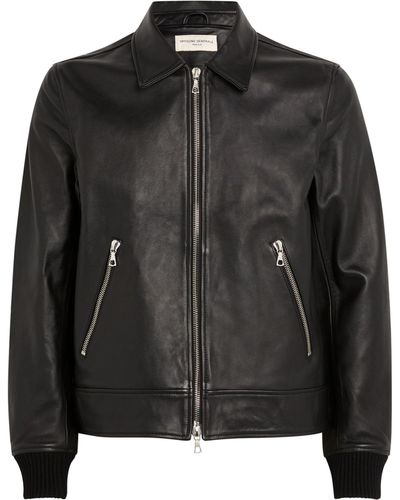 Officine Generale Grained Leather Layvin Bomber - Black