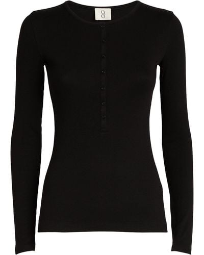 NINETY PERCENT Ribbed Button-front Top - Black