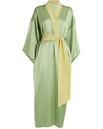 Olivia Von Halle Silk Queenie Kimono Robe - Green