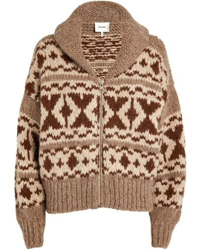 FRAME Fair Isle Zip-up Sweater - Brown