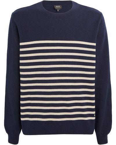 A.P.C. Cashmere-cotton Striped Sweater - Blue