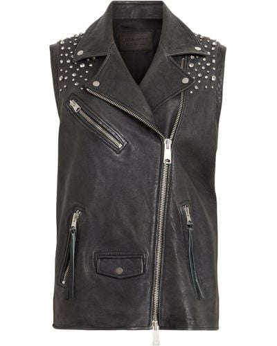 AllSaints Leather Billie Biker Gilet - Black