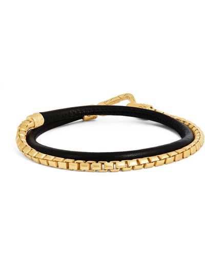 Marco Dal Maso Leather And Yellow Gold Double Wrap Bracelet - Black