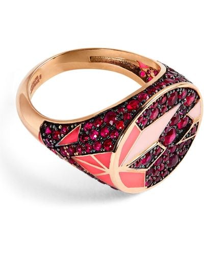 L'Atelier Nawbar Rose Gold And Ruby Fragments Of Us Pinky Ring (size 42)
