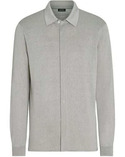 ZEGNA Linen-mulberry Silk Polo Shirt - Grey
