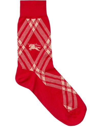 Burberry Cotton-blend Check Socks - Red