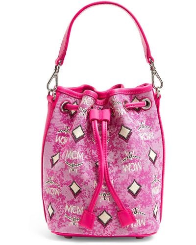 MCM Mini Jacquard Dessau Bucket Bag - Pink