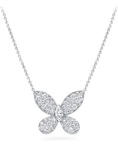 Graff White Gold And Diamond Pavé Butterfly Small Pendant Necklace - Metallic