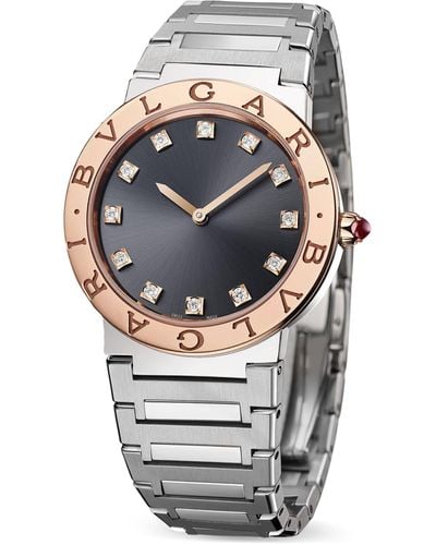 BVLGARI Stainless Steel, Rose Gold And Diamond Watch 33mm - Gray