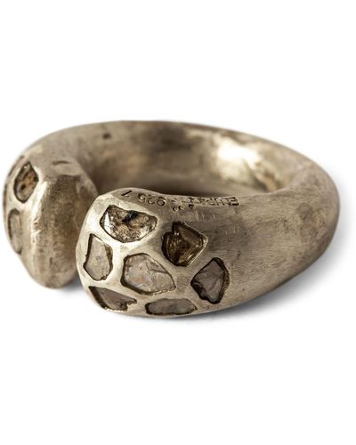 Parts Of 4 Matte Sterling Silver And Diamond Druid Ring - Brown