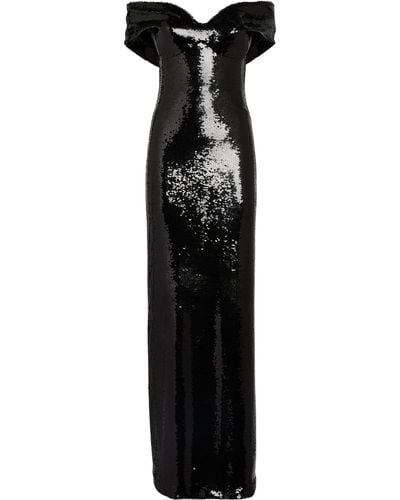 Monique Lhuillier Embellished Off-the-shoulder Gown - Black