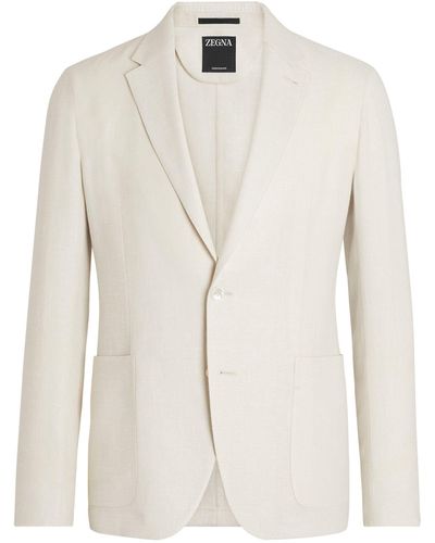 Zegna Linen-wool Single-breasted Crossover Blazer - White