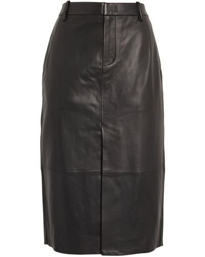 Vince Leather Midi Skirt - Grey