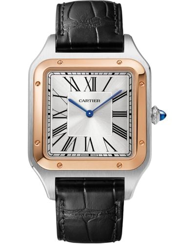 Cartier Stainless Steel And Rose Gold Santos-dumont Watch 47mm - Black