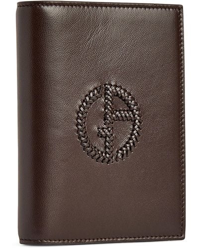 Giorgio Armani Leather Logo Passport Holder - Brown