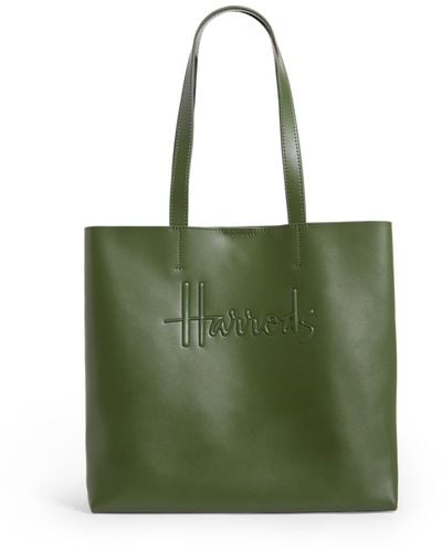 Harrods Medium Leather Kensington Tote Bag - Green