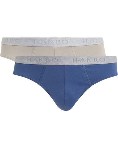 Hanro Stretch-cotton Essentials Briefs (pack Of 2) - Blue