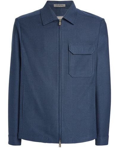 Corneliani Silk-cotton Zip-up Overshirt - Blue