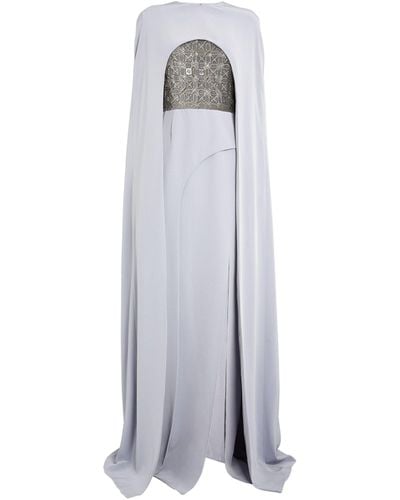 Georges Hobeika Embellished Strapless Gown With Cape - Grey