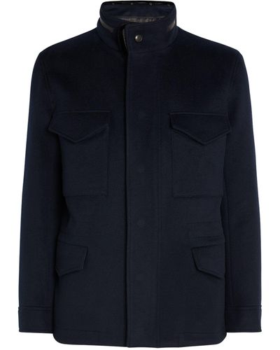 Yves Salomon Wool-cashmere Mink-trim Padded Jacket - Blue