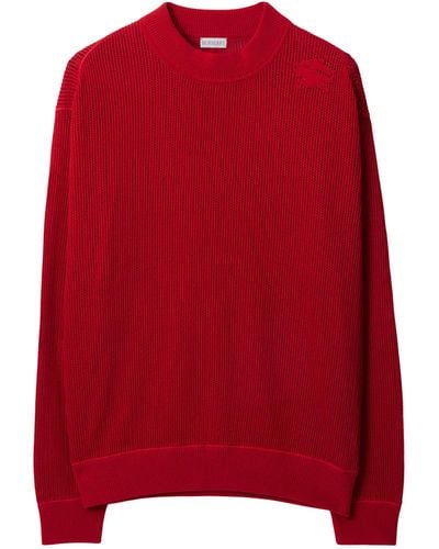 Burberry Silk-cotton Mesh Crew-neck Sweater - Red