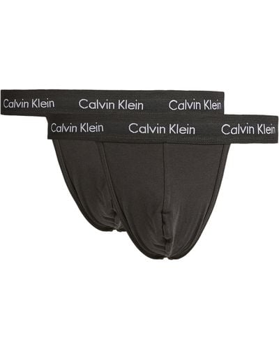 Calvin Klein Logo-embellished Stretch-cotton Jockstraps Pack Of Two - Black