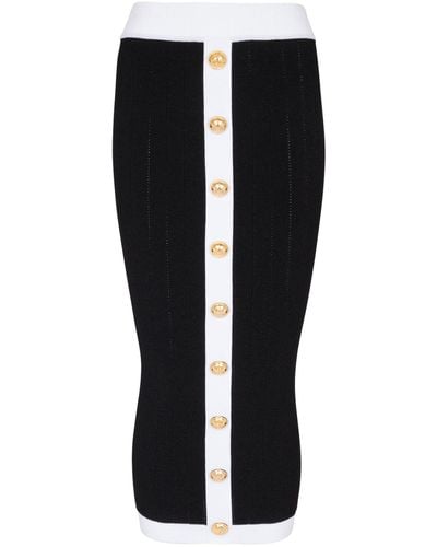 Balmain Gold-buttoned Midi Skirt - Black