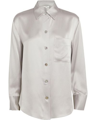 Vince Silk Pocket-detail Shirt - Grey