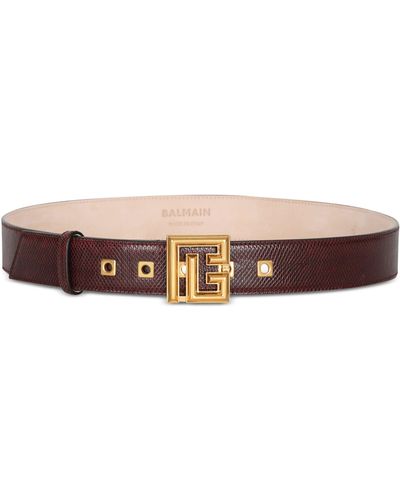 Balmain Leather Monogram Belt - Brown