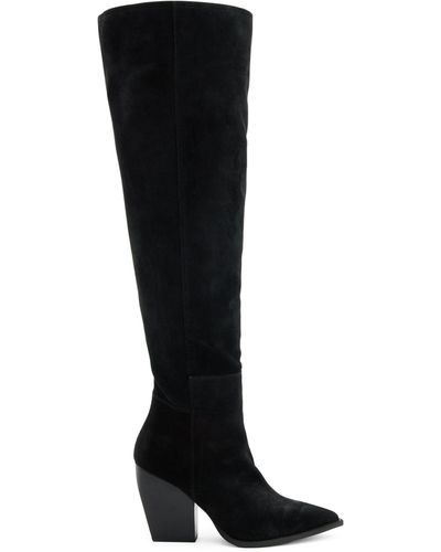 AllSaints Reina Pointed-toe Block-heel Suede Knee-high Boots - Black