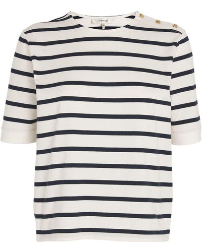 FRAME Button-detail Striped T-shirt - White