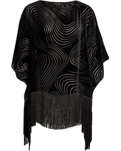 Marina Rinaldi Velvet Drape-sleeved Poncho - Black