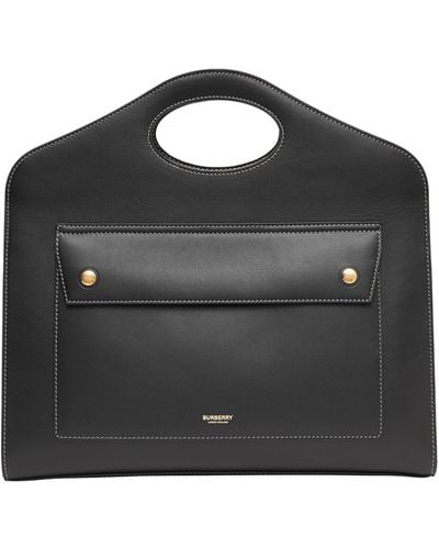 Burberry Medium Leather Pocket Top-handle Bag - Black